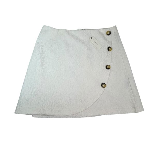 Maeve by Anthropologie Textured White Wrap Mini Skirt Size L  Button Detail NWT - Picture 5 of 8